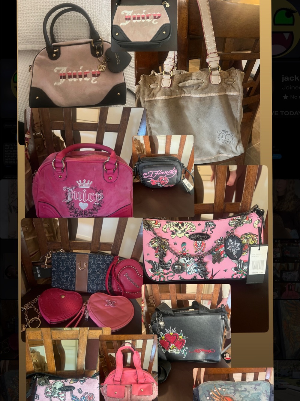 Juicy Couture Pink and Black Mixed-Style Shoulder Bag Collage - Picture 1 of 10